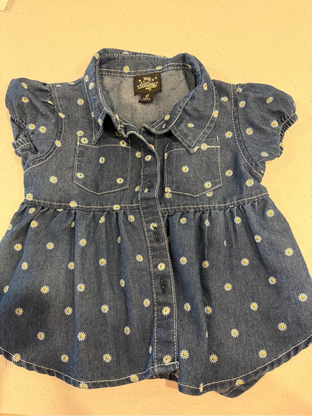 Carter's Denim Daisy Button-Front Dress - Blue & White